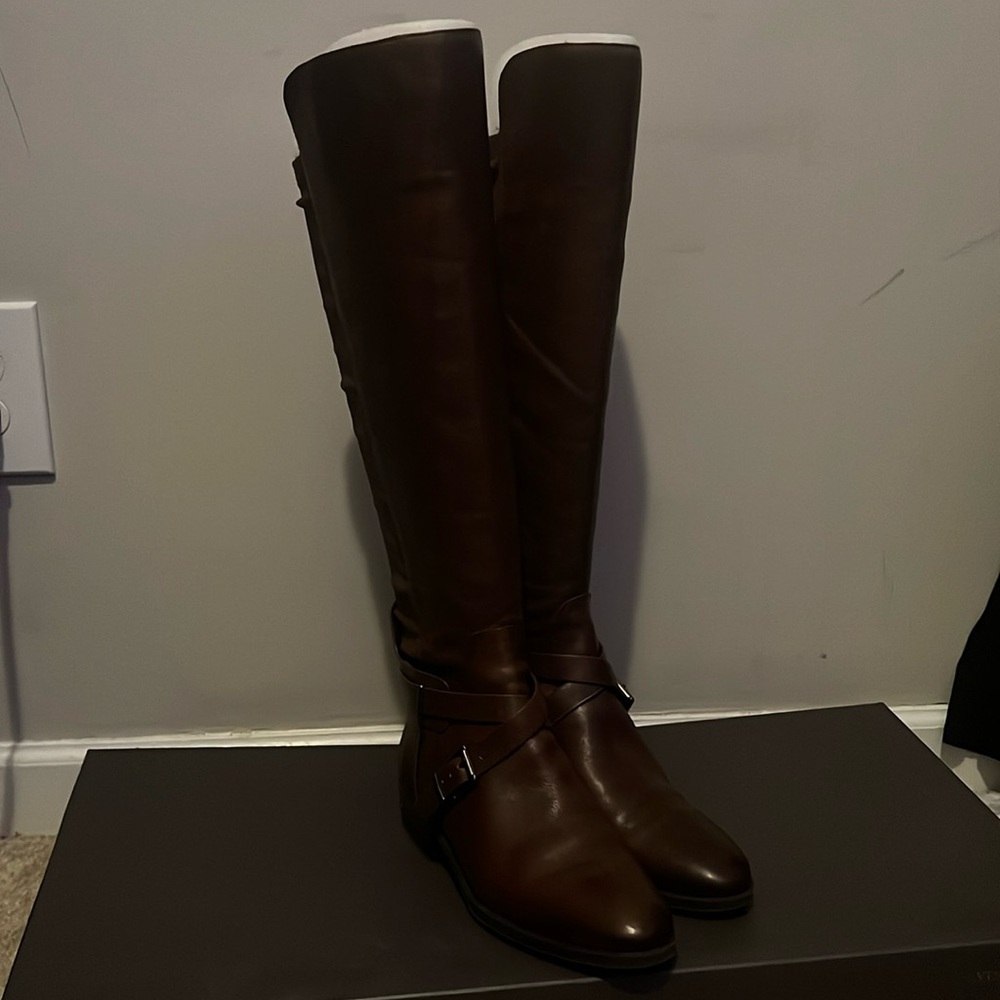 Vince camuto brown leather strap boots